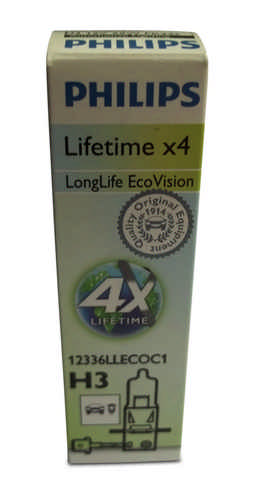 Philips H3 12336LLC1 LongerLife 4x Vision 12 Volt 55 Watt PK22s