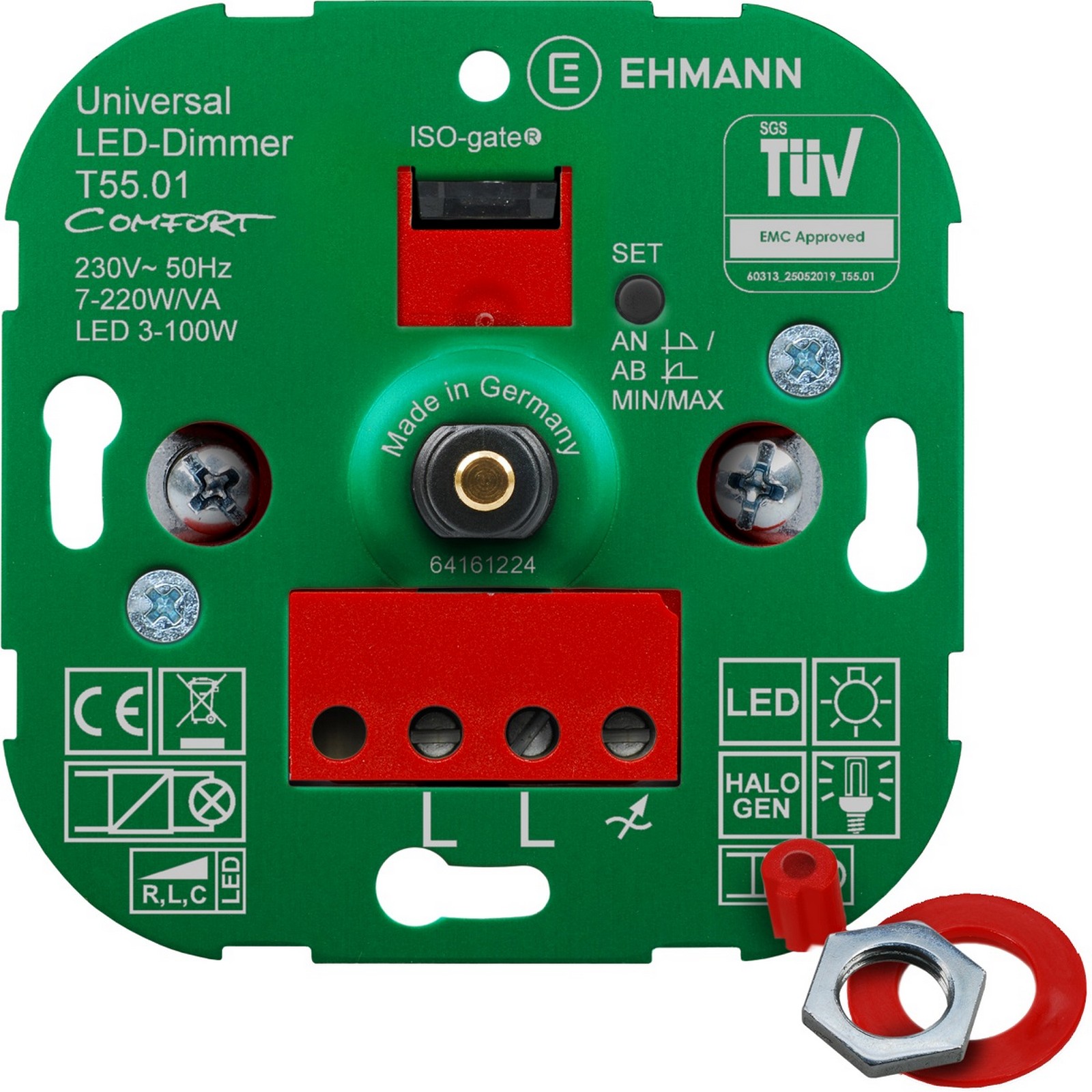 LED Unterputz-Dimmer T55.01 Druck- Wechsel-Schalter für dimmbare LED-Lampen 100 Watt